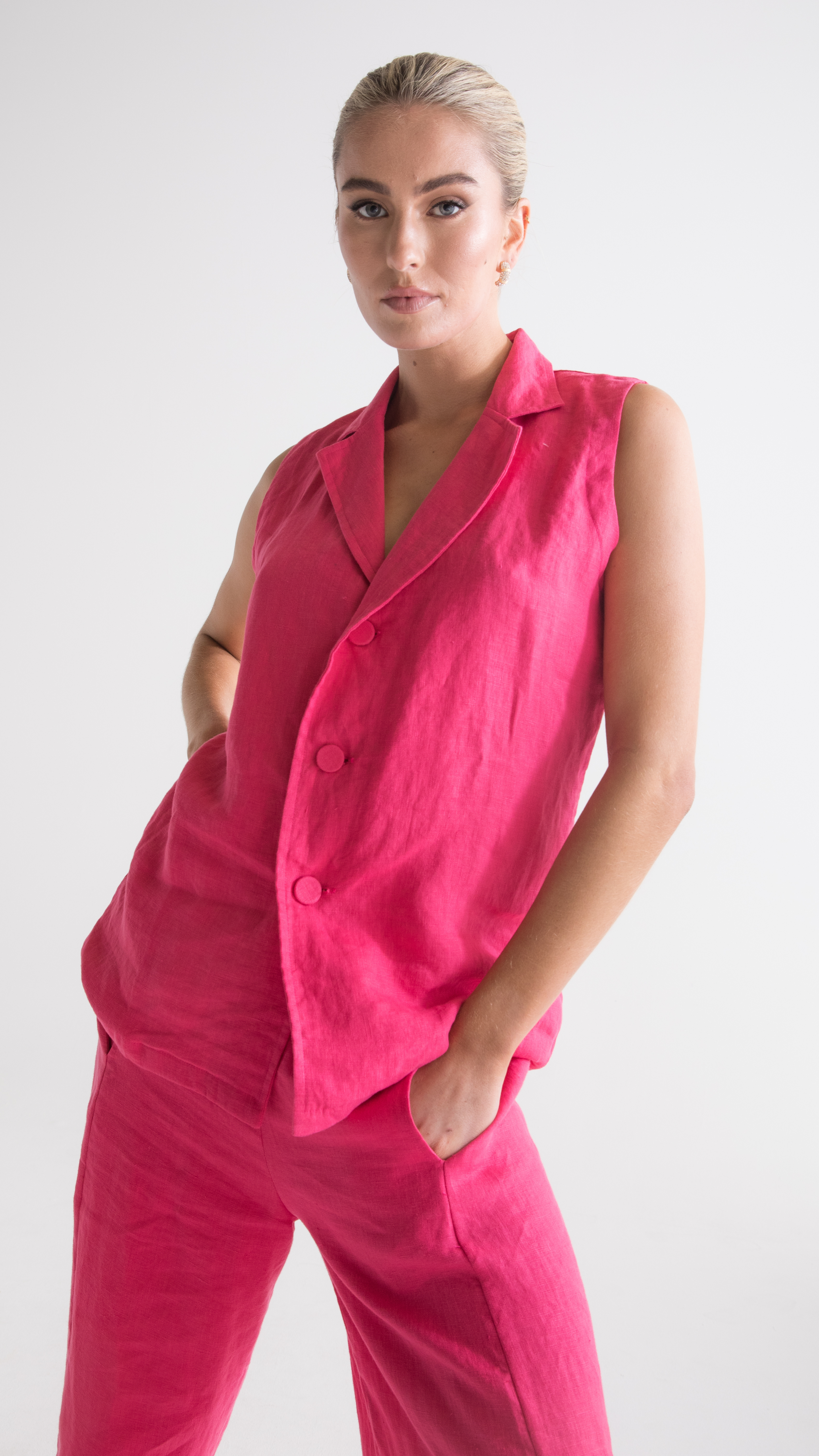 Luca Linen Vest - Pink