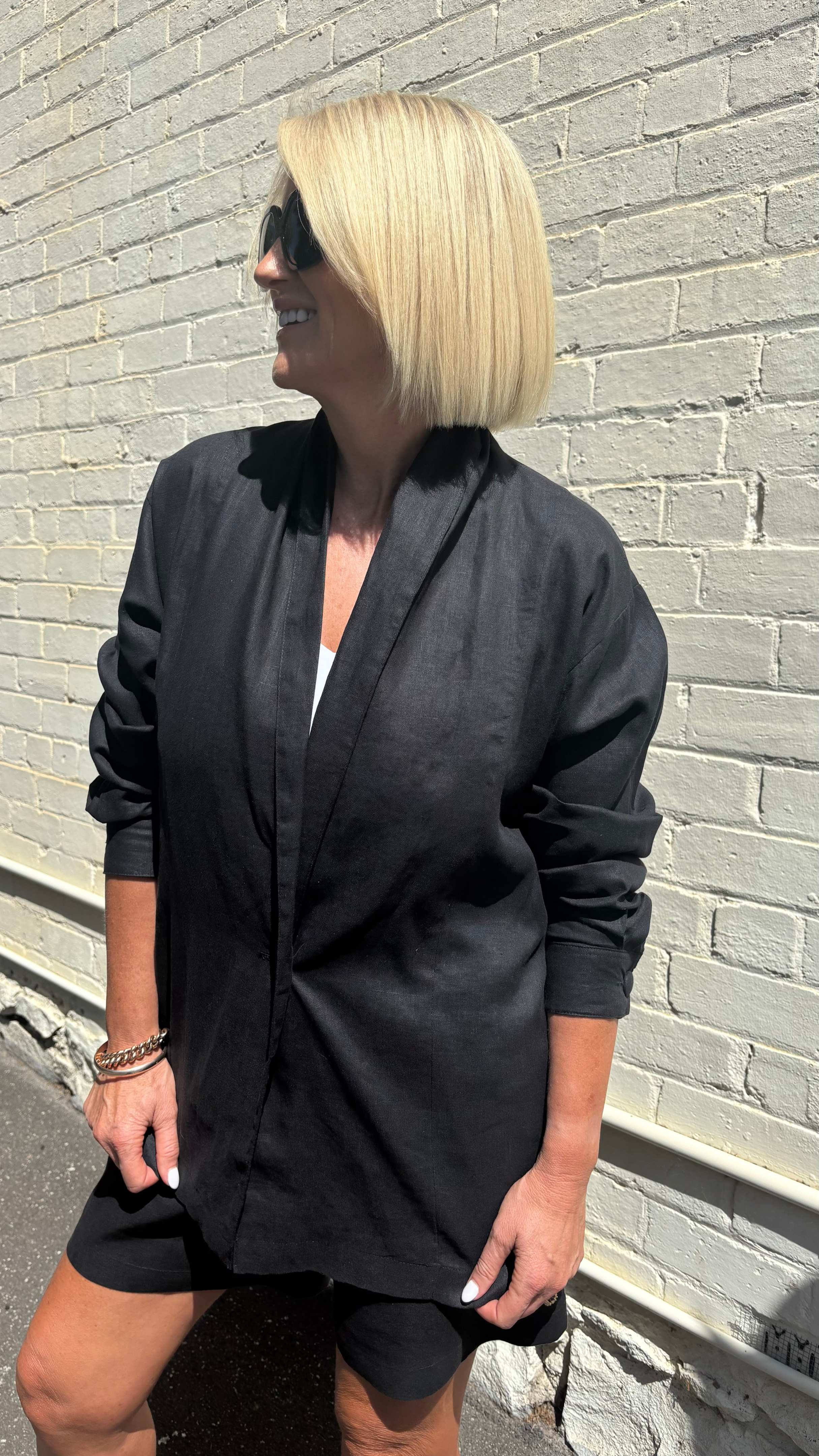 Lara Linen Shirt Blazer - Black