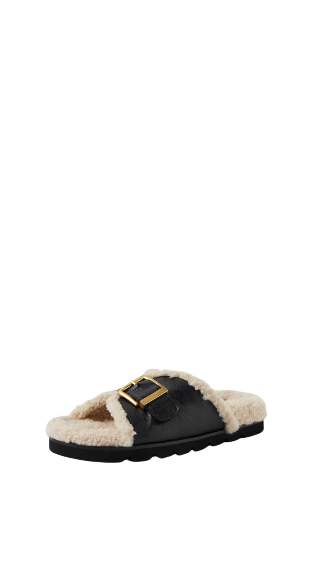 Mollini Esme Leather-Shearling Slides - Black Cream