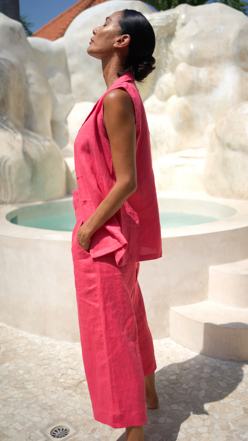 Morgan Linen Capri Pants - Pink – Cazinc The Label
