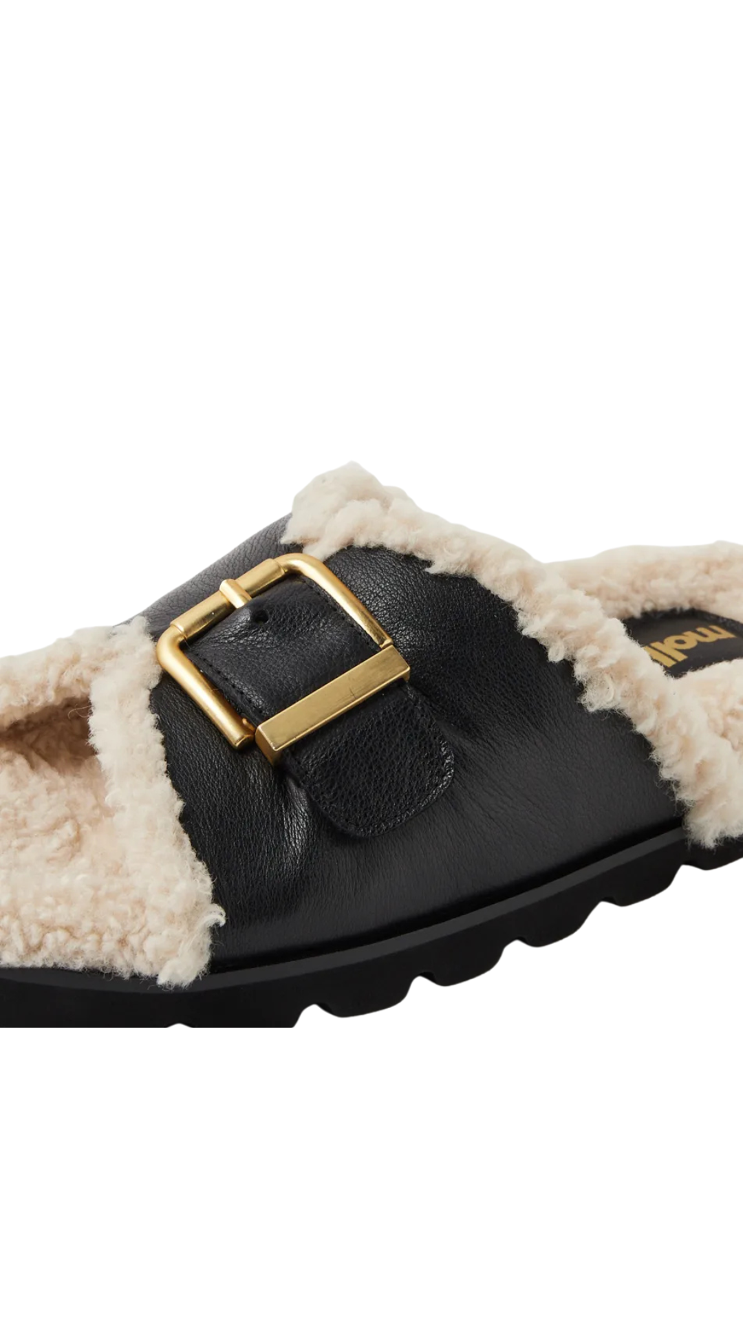 Mollini Esme Leather-Shearling Slides - Black Cream