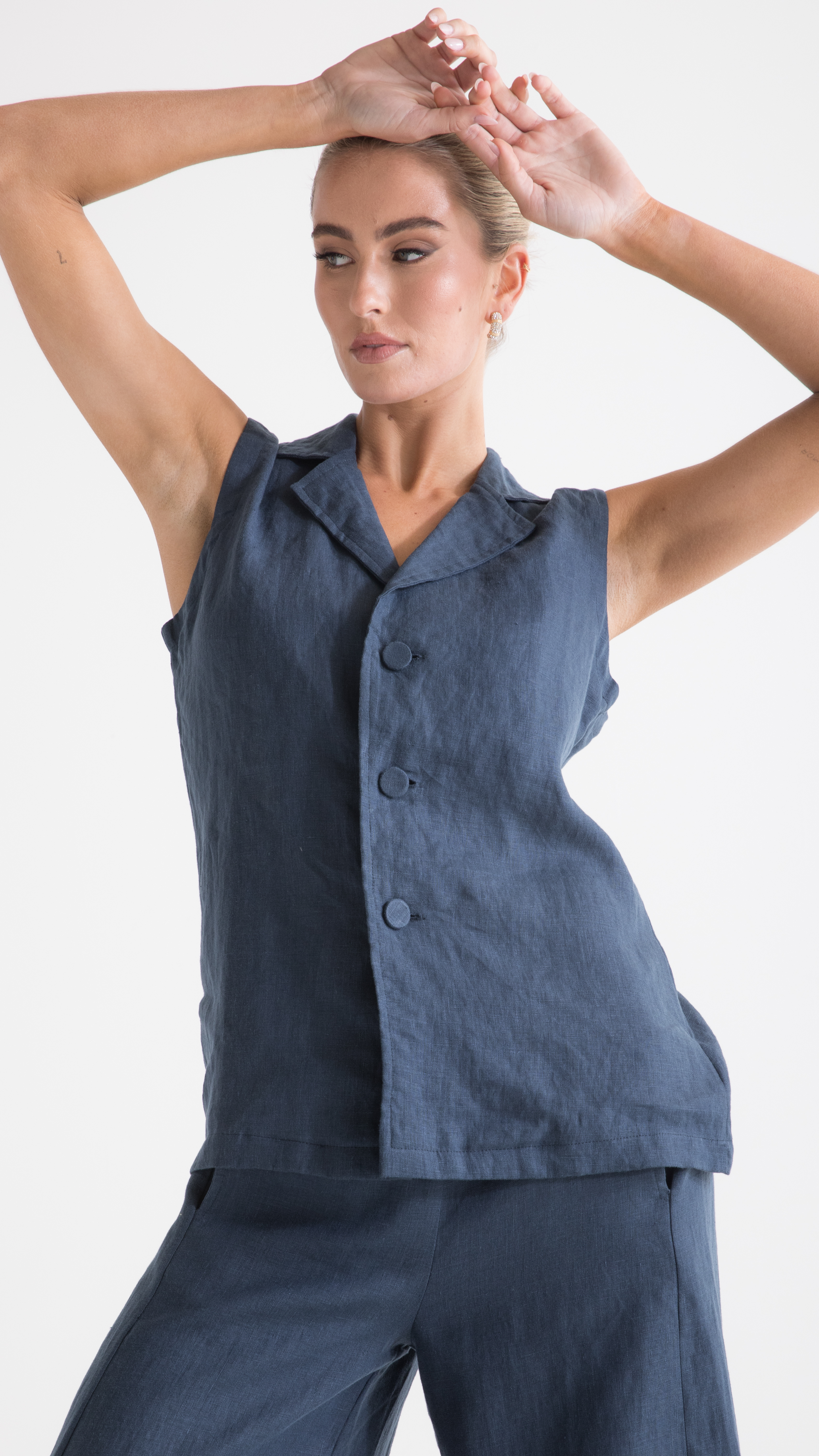 Luca Linen Vest - Navy