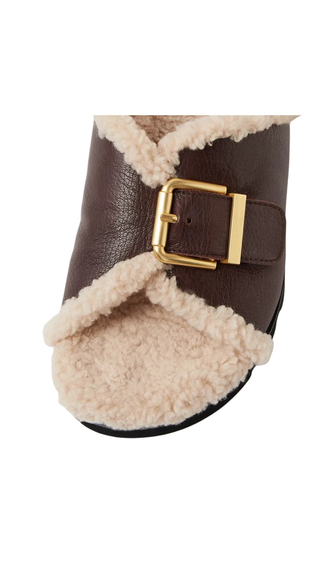 Mollini Esme Leather-Shearling Slides - Chocolate Cream