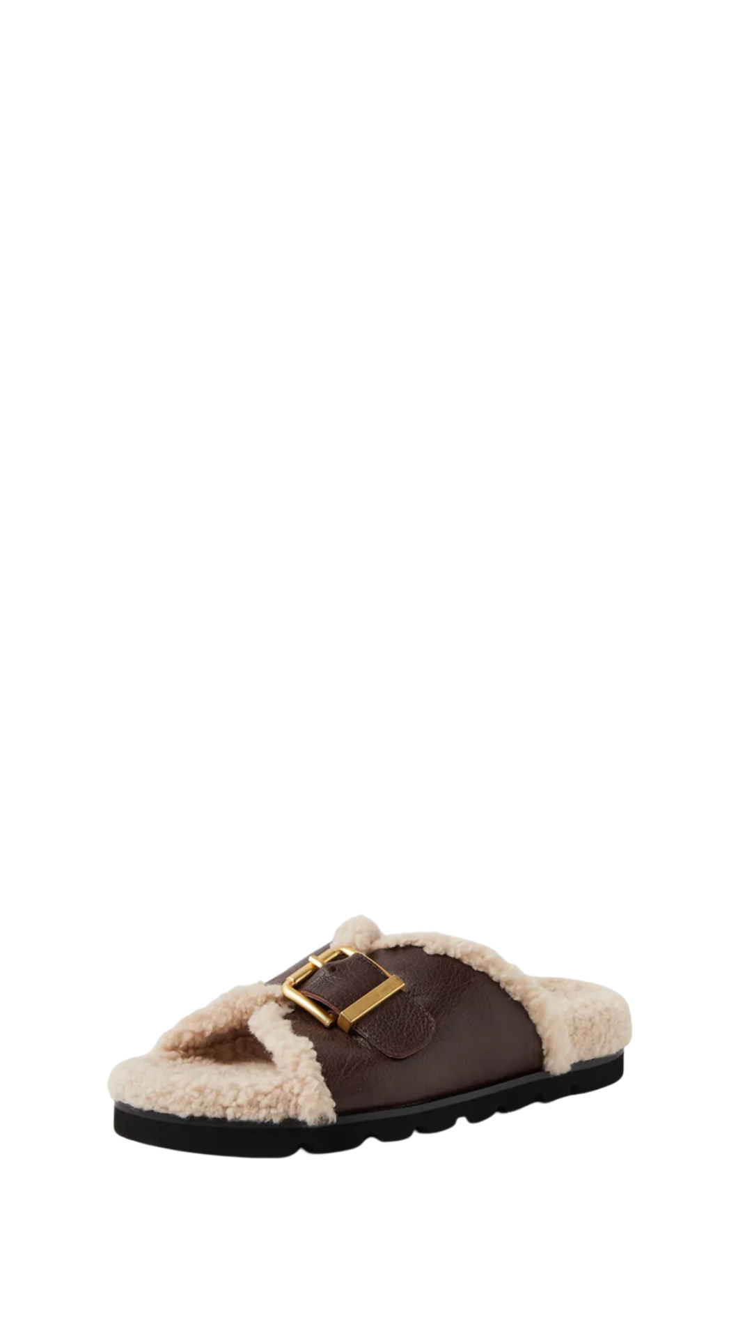 Mollini Esme Leather-Shearling Slides - Chocolate Cream